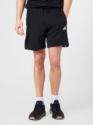 ADIDAS SPORTSWEAR Regular Workout Pants 'Essentials French Terry 3-Stripes' in Black: front