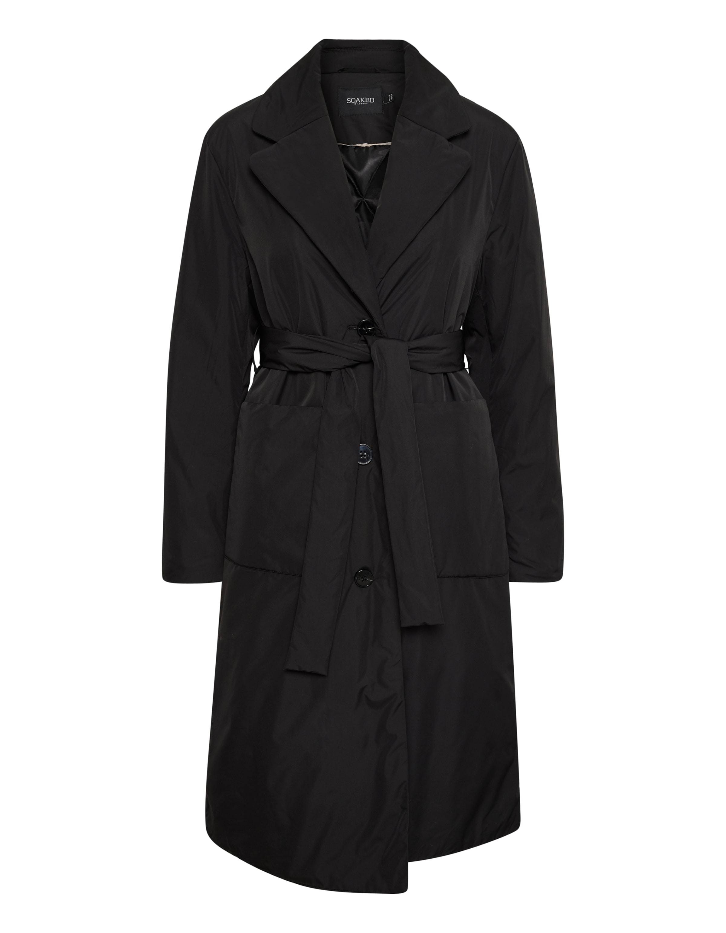 SOAKED IN LUXURY Kevad-sügismantel 'Panda', värv must: eest vaates