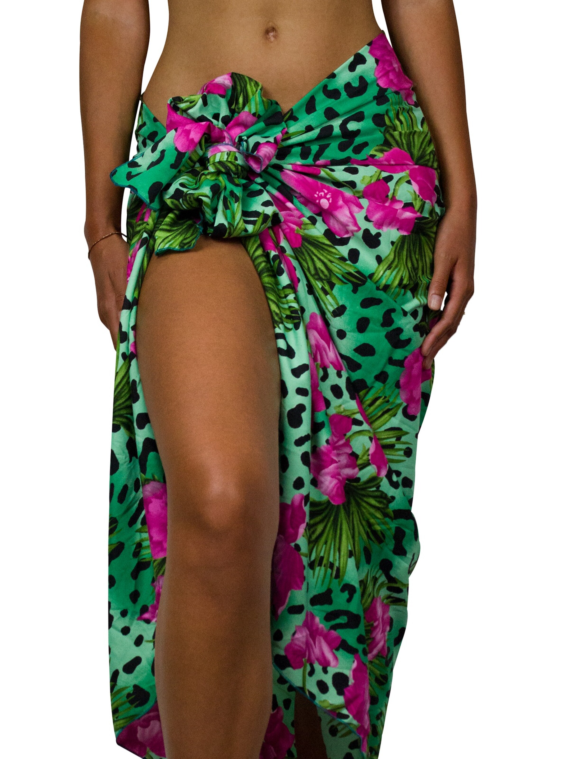 King Kameha Wrap 'Leopard Flowers' in Green