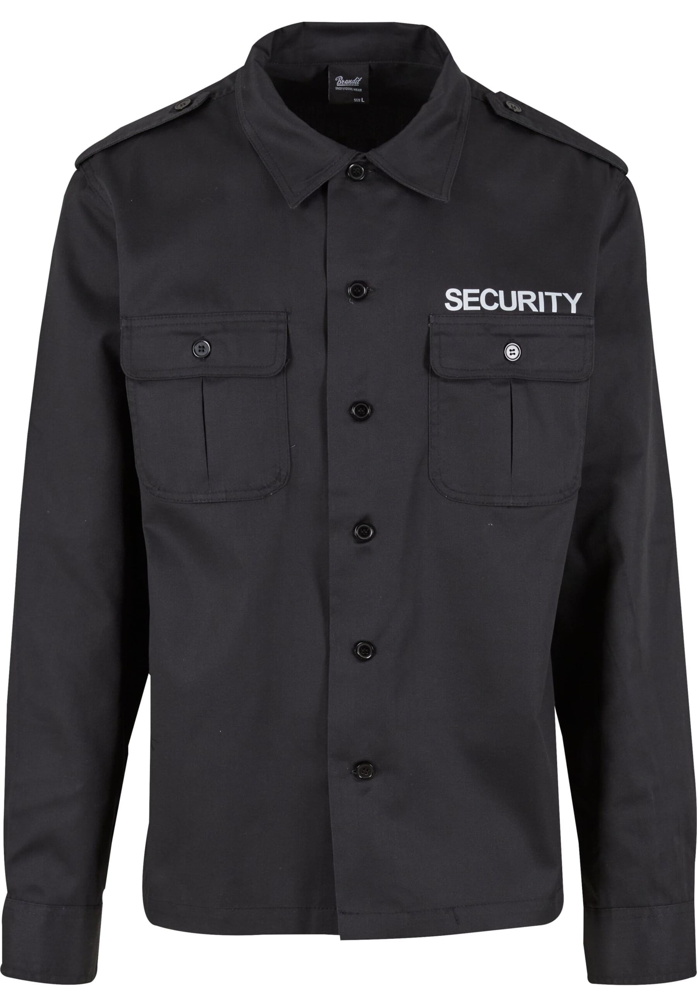 Brandit Comfort fit Button Up Shirt 'Security US' in Black: front