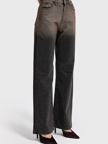 IT'S BASIC Regular Jeans 'RHINESTONE STRAIGHT HIGH RISE JEANS' in Brown