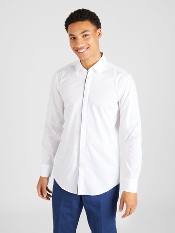 BOSS Slim fit Button Up Shirt 'HANK' in White: front