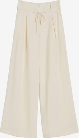 Bershka Wide leg Pleat-Front Pants in Beige: front