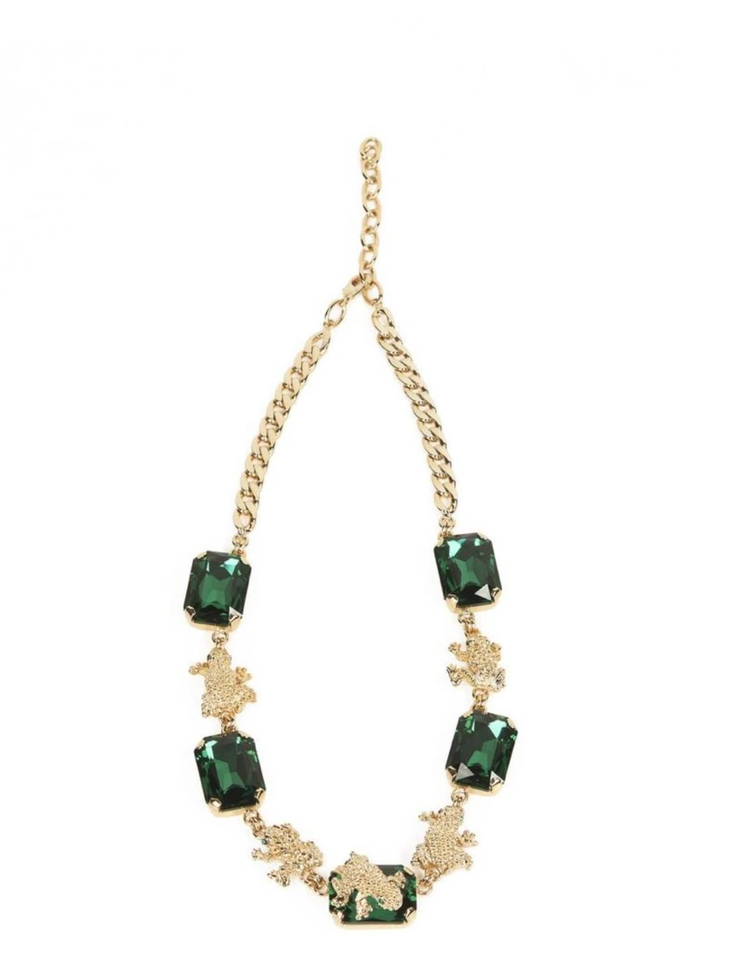 Collana 'Pax collana placcata oro con cristalli Swarovski smeraldo e motivi rana' di Addicted2 in oro: frontale