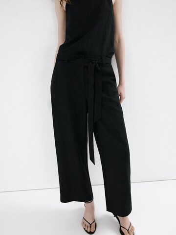 MANGO Wide leg Broek 'Espresso' in Zwart: voorkant