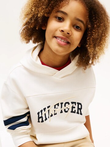 TOMMY HILFIGER Sweatshirt 'TOMMY HILFIGER – Felpa con Cappuccio Bambino in Cotone con Logo Grafico e Bande' in Wit