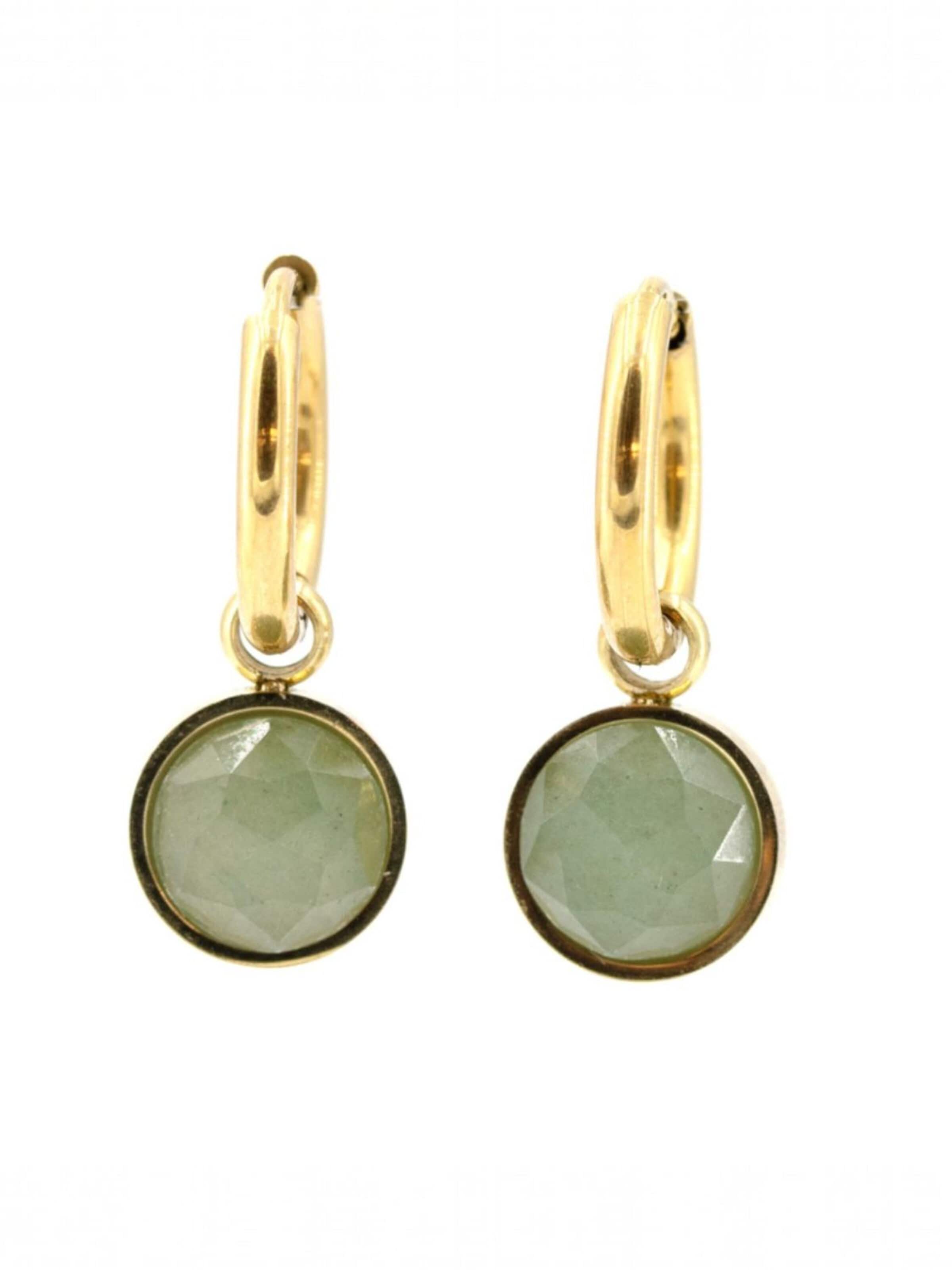 Sergio Engel Earrings 'Beach Ohrringe 01 Kleine vergoldete Edelstahl-Hoops mit Natursteinanhänger' in Green: front