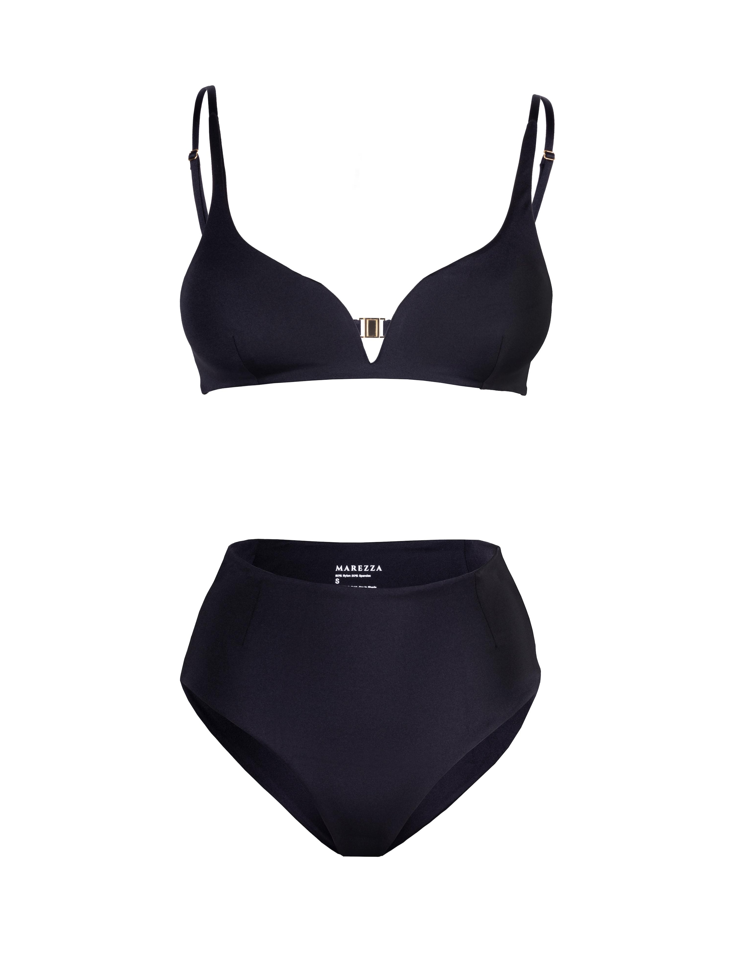 MAREZZA Bikini 'Ligeia Darted Bikini Set in Metallic Black' in Zwart: voorkant