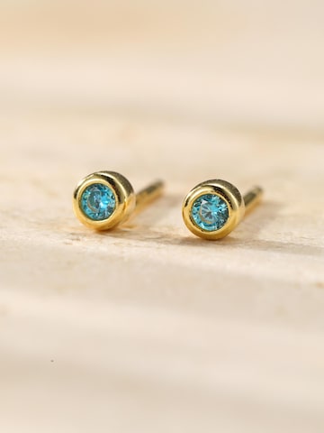 Hey Happiness Oorbellen 'Aquamarine Bezel Cubic Zirconia' in Goud