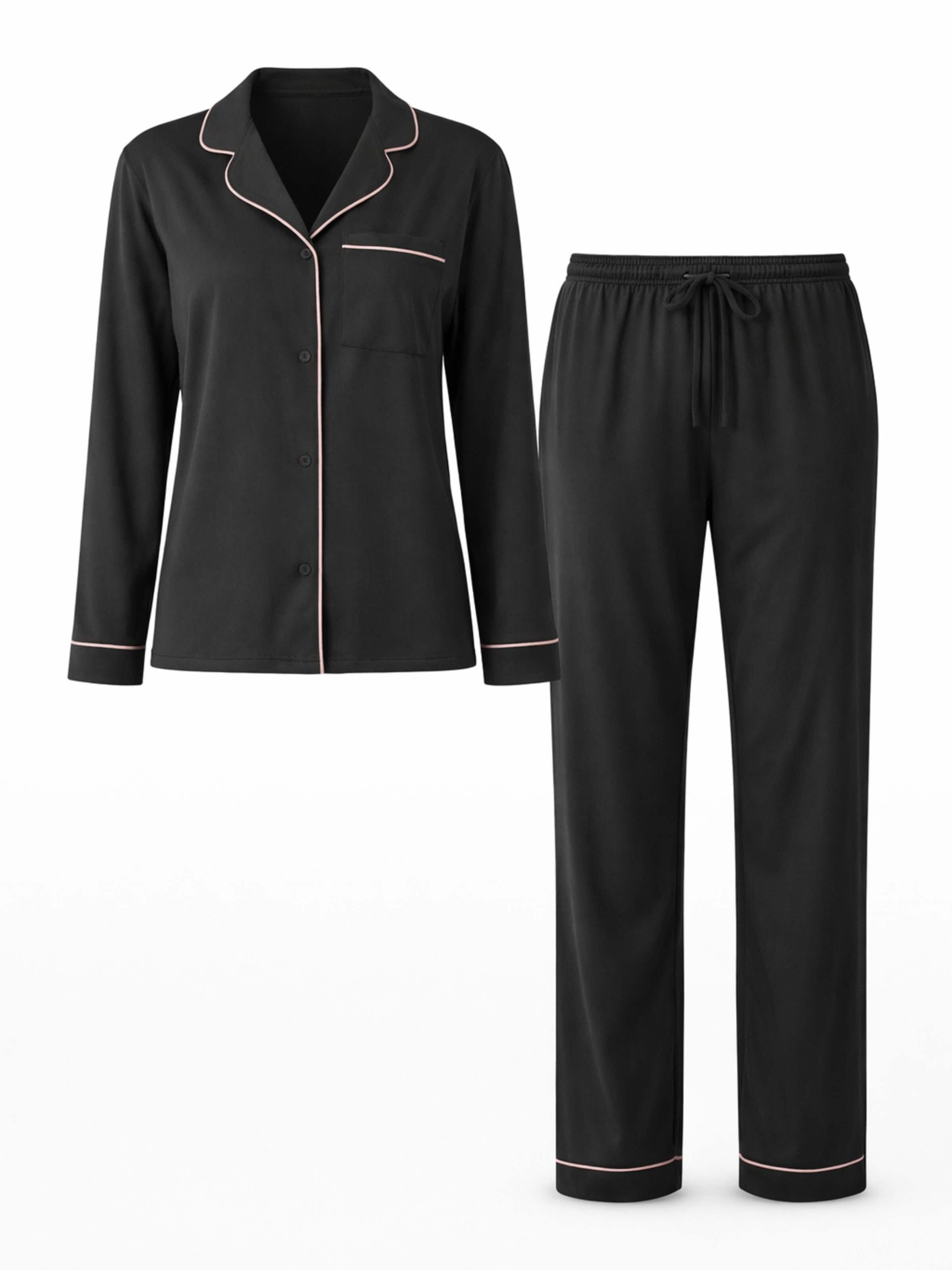 Pigiama 'Leafletic Women’s Nightwear Long set' di LEAFLETIC in nero: frontale