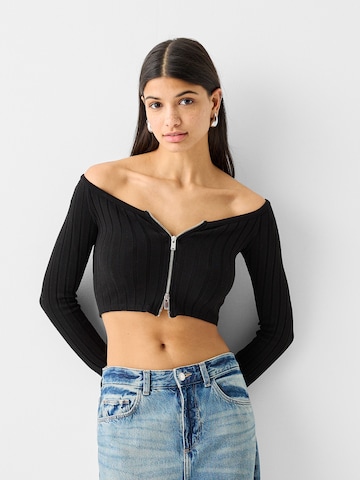 Bershka Knit Cardigan in Black: front