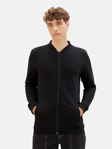 TOM TAILOR DENIM Sweat jacket in Black: front