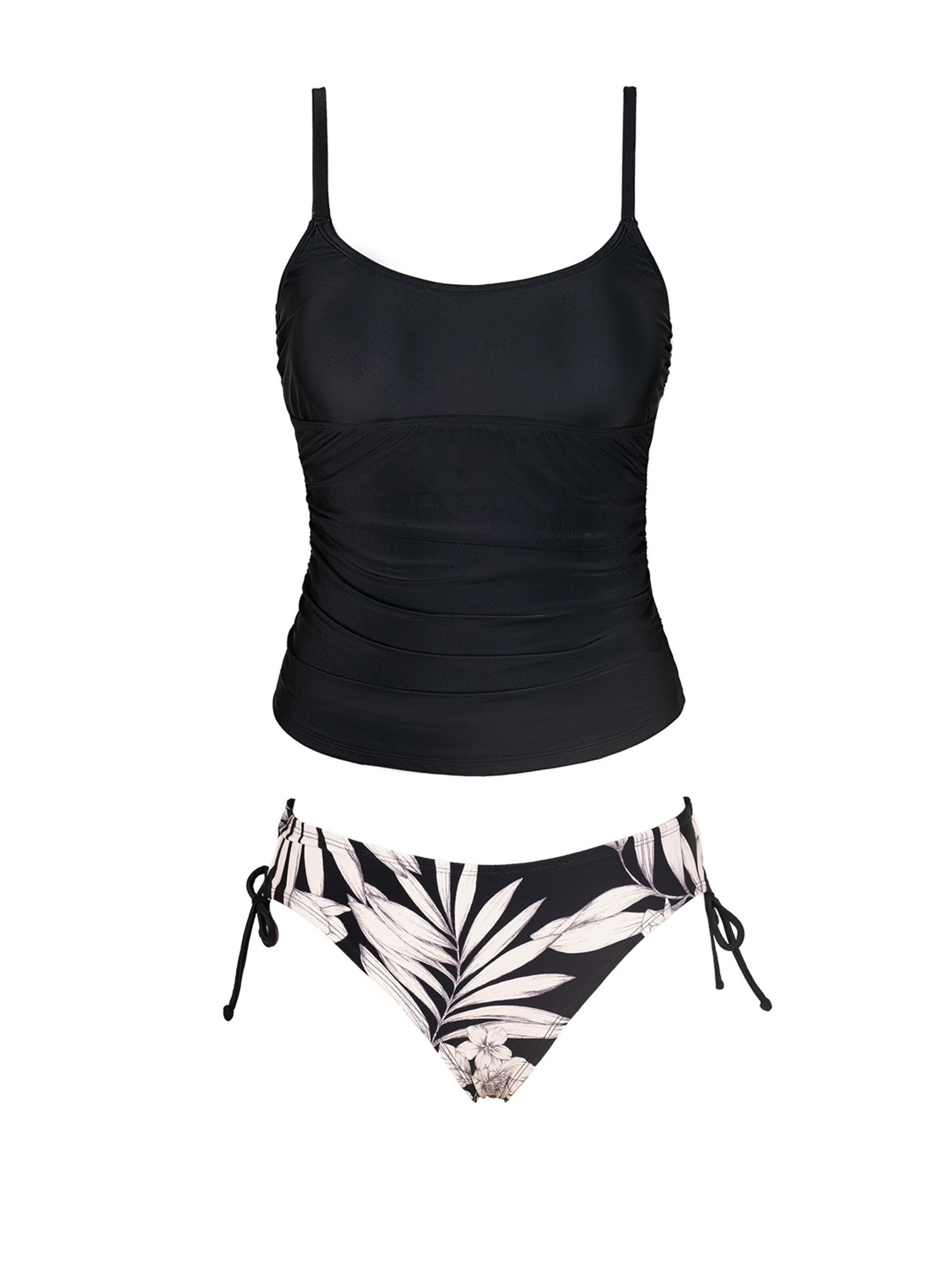 Cupshe Classic Tankini 'Floral bottom' in Black: front
