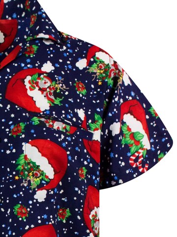 King Kameha Regular fit Button Up Shirt 'Christmas Flying Hats' in Blue