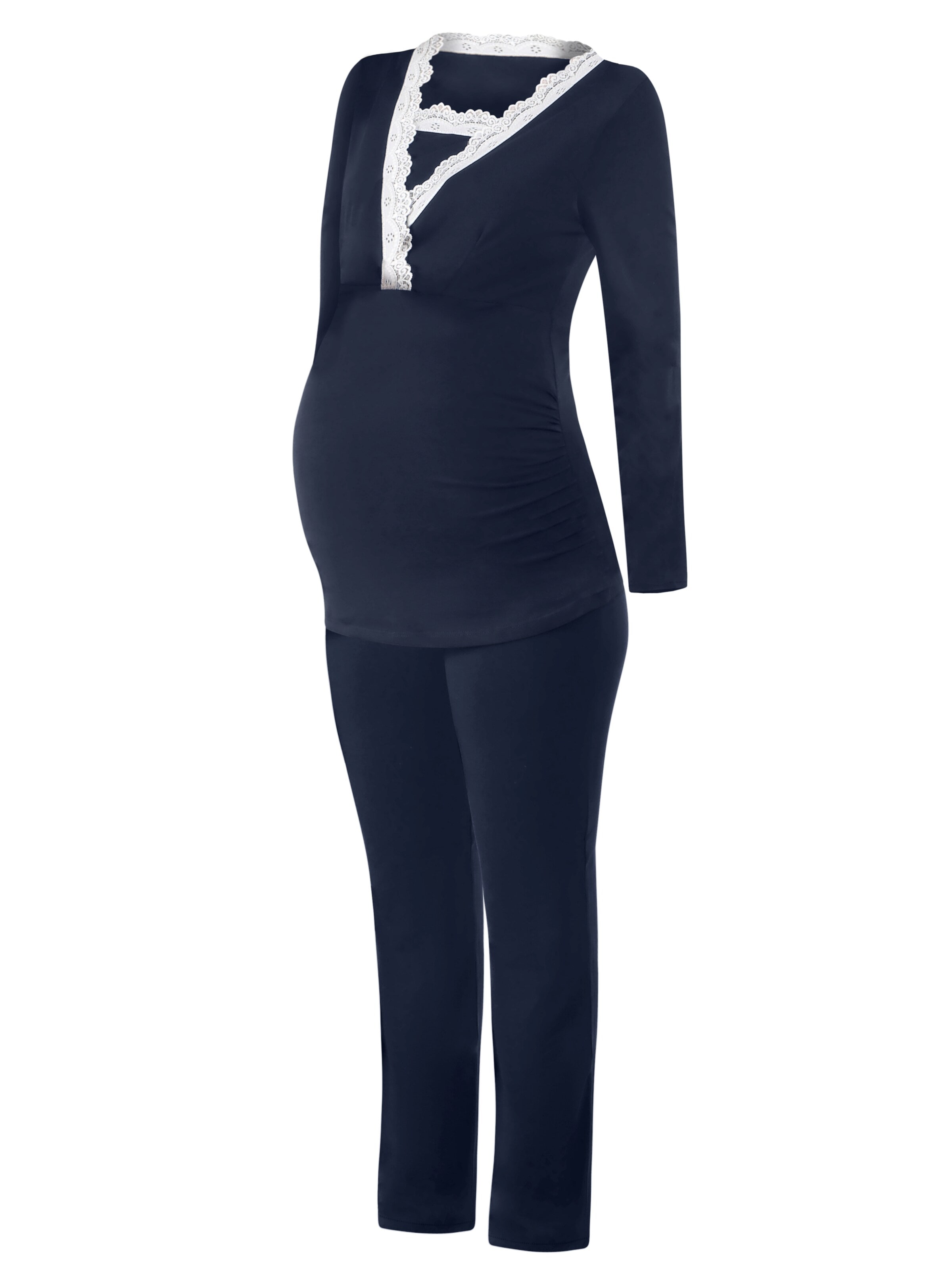 M.M.C. Pyjama 'Spitze Umstandspyjama'‌‌‌‌‌‌‌‌ in Blau: Vorderseite