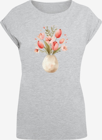 T-shirt 'Rosa Frühlingsblumenstrauß In Vase' F4NT4STIC en gris : devant