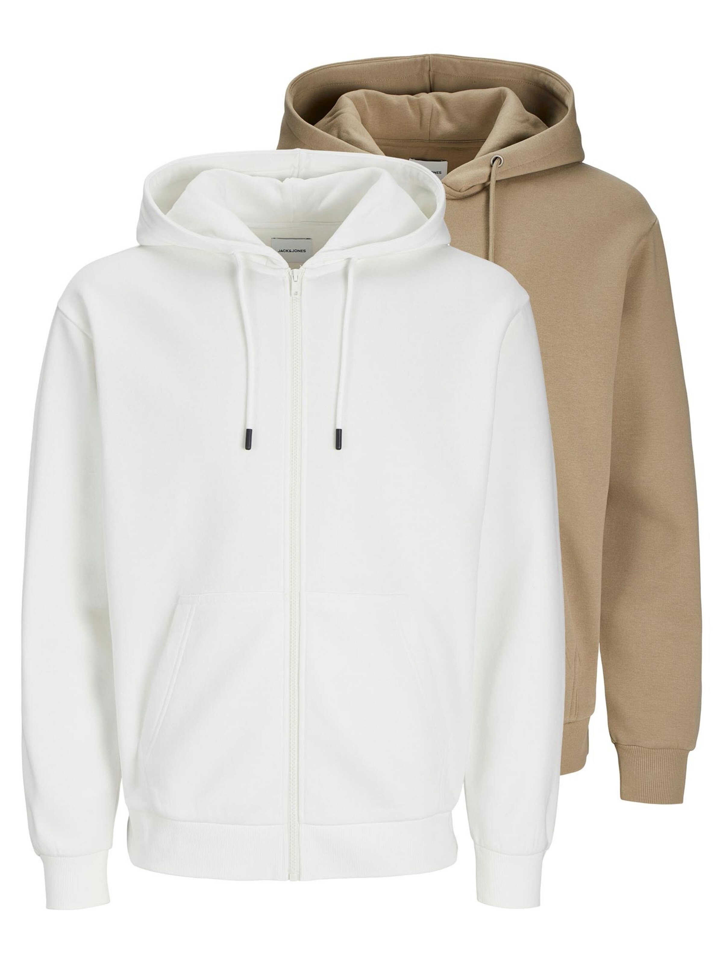 JACK & JONES Zip-Up Hoodie 'Bradley' in Beige: front