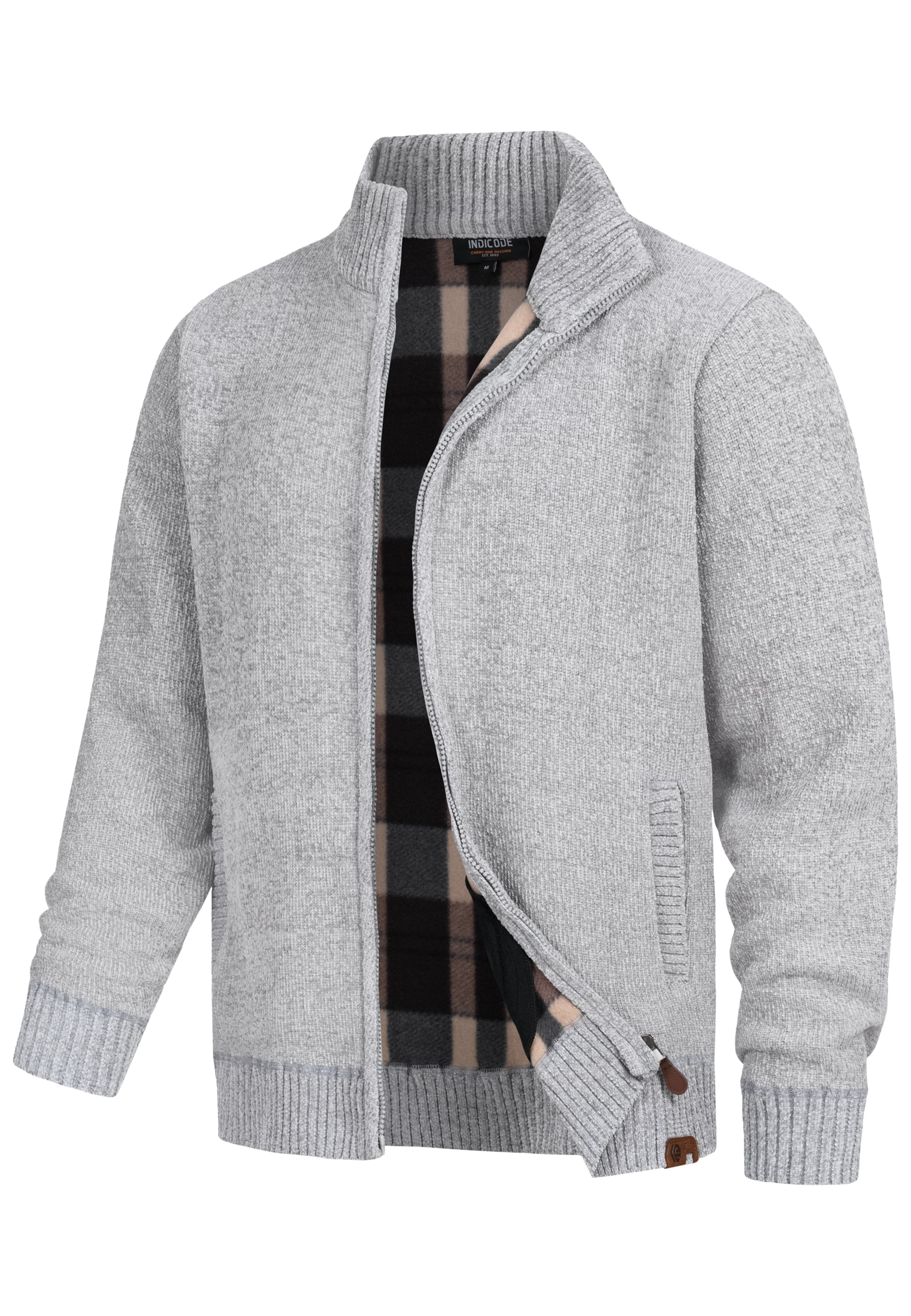 INDICODE JEANS Gebreid vest ' INFilion ' in Grijs: voorkant