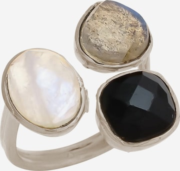 Gemshine Ring 'Labradorit und Onyx' in Silver: front