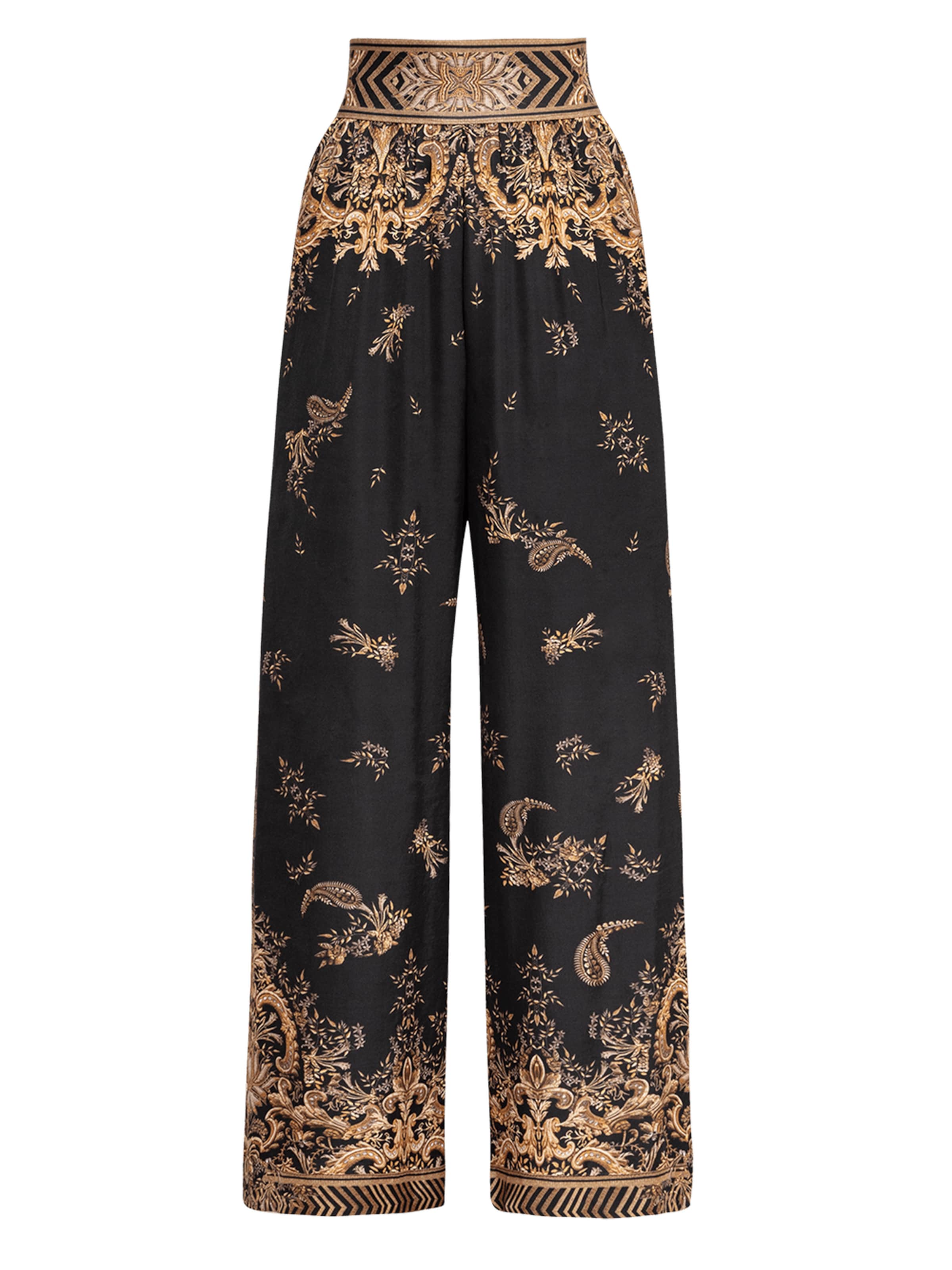 JIORO Wide leg Pants 'GOLDEN STRIPES' in Black: front