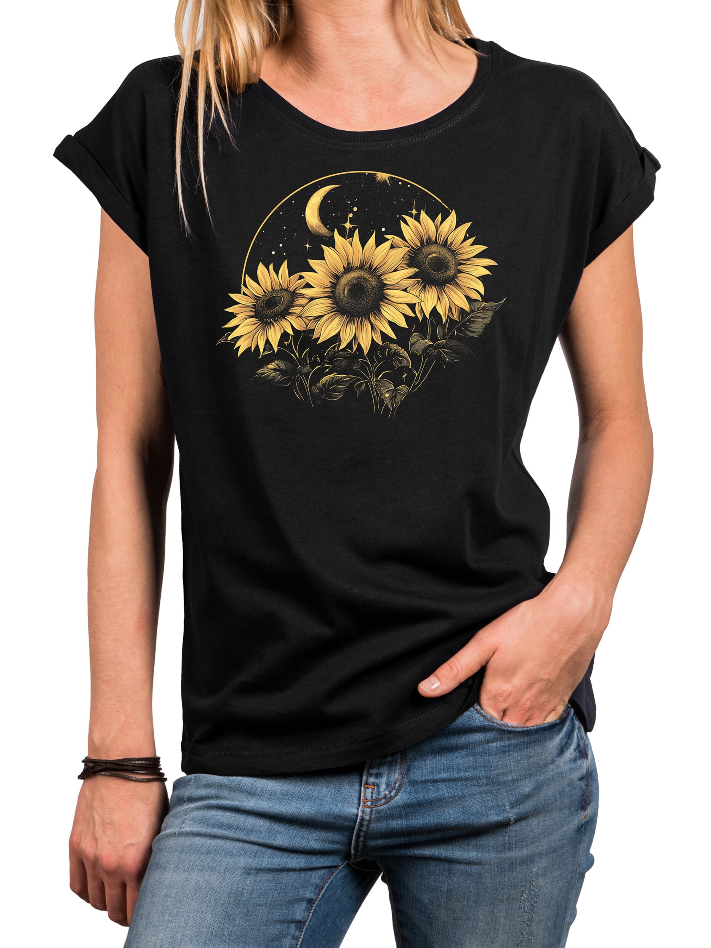 MAKAYA Shirt 'Moon Flower' in Black