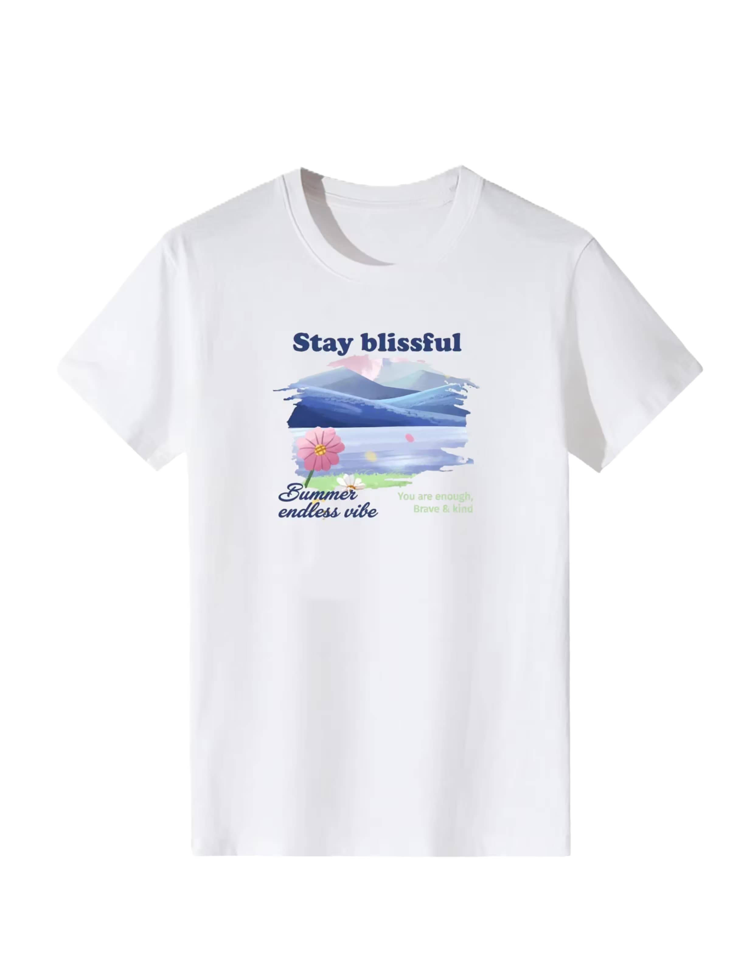 T-shirt 'Women Watercolor Mountain and Lake Floral Print T-shirt' LapaPlus en blanc : devant