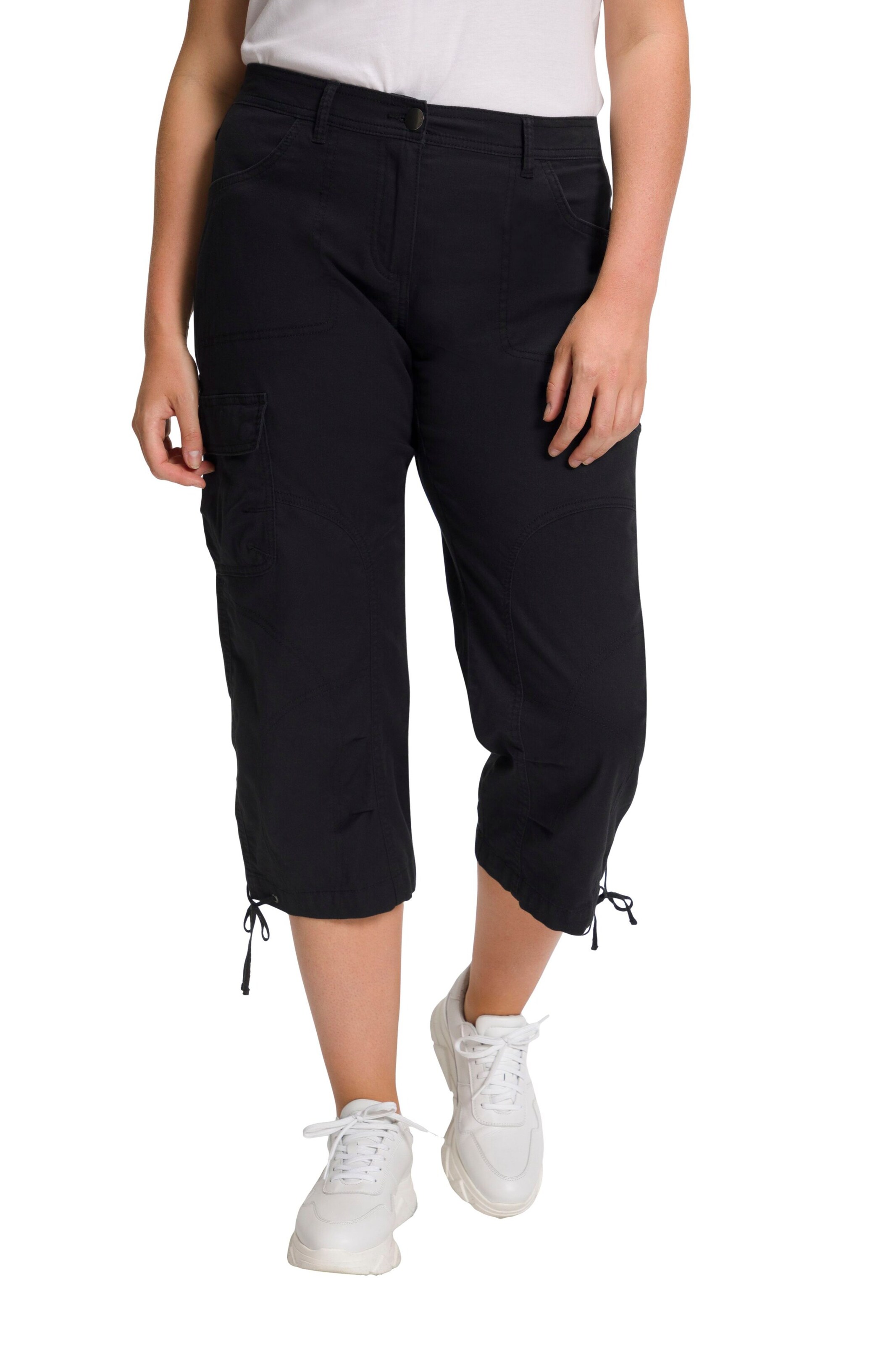 Ulla Popken Regular Cargobroek in Zwart: voorkant