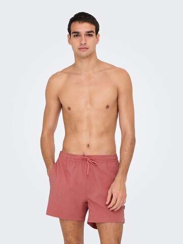 Only & Sons Board Shorts 'ONSTed' in Red
