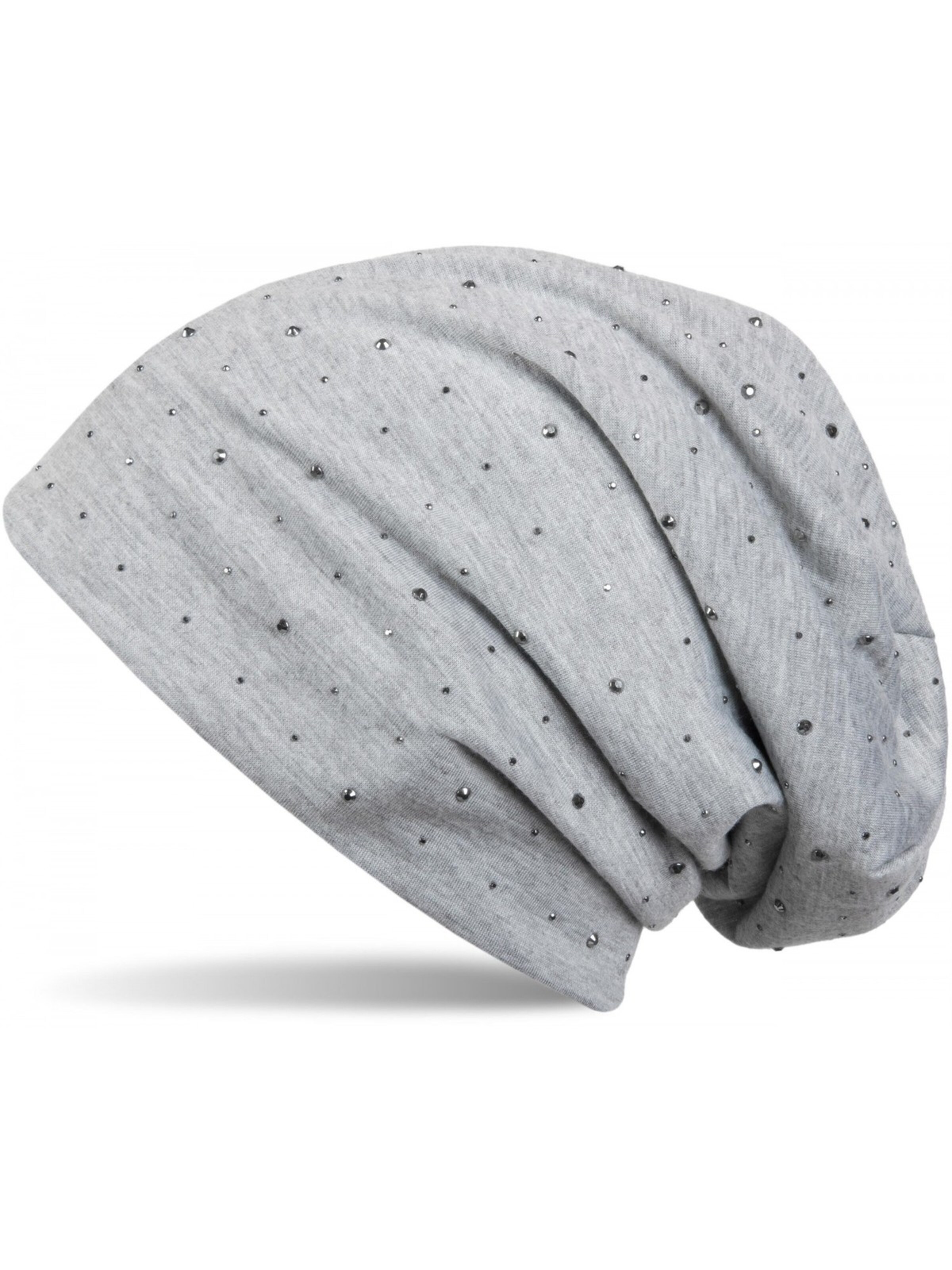 styleBREAKER Mütze 'Beanie mit Strass Nieten Applikation'‌‌‌‌ in Grau: Vorderseite