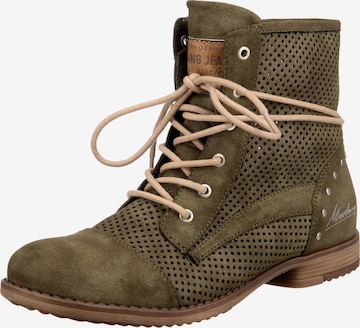 MUSTANG Lace-Up Ankle Boots in Green: front