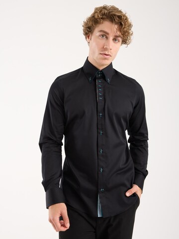 Slim fit Camicia 'Roma' di 7Camicie in nero: frontale
