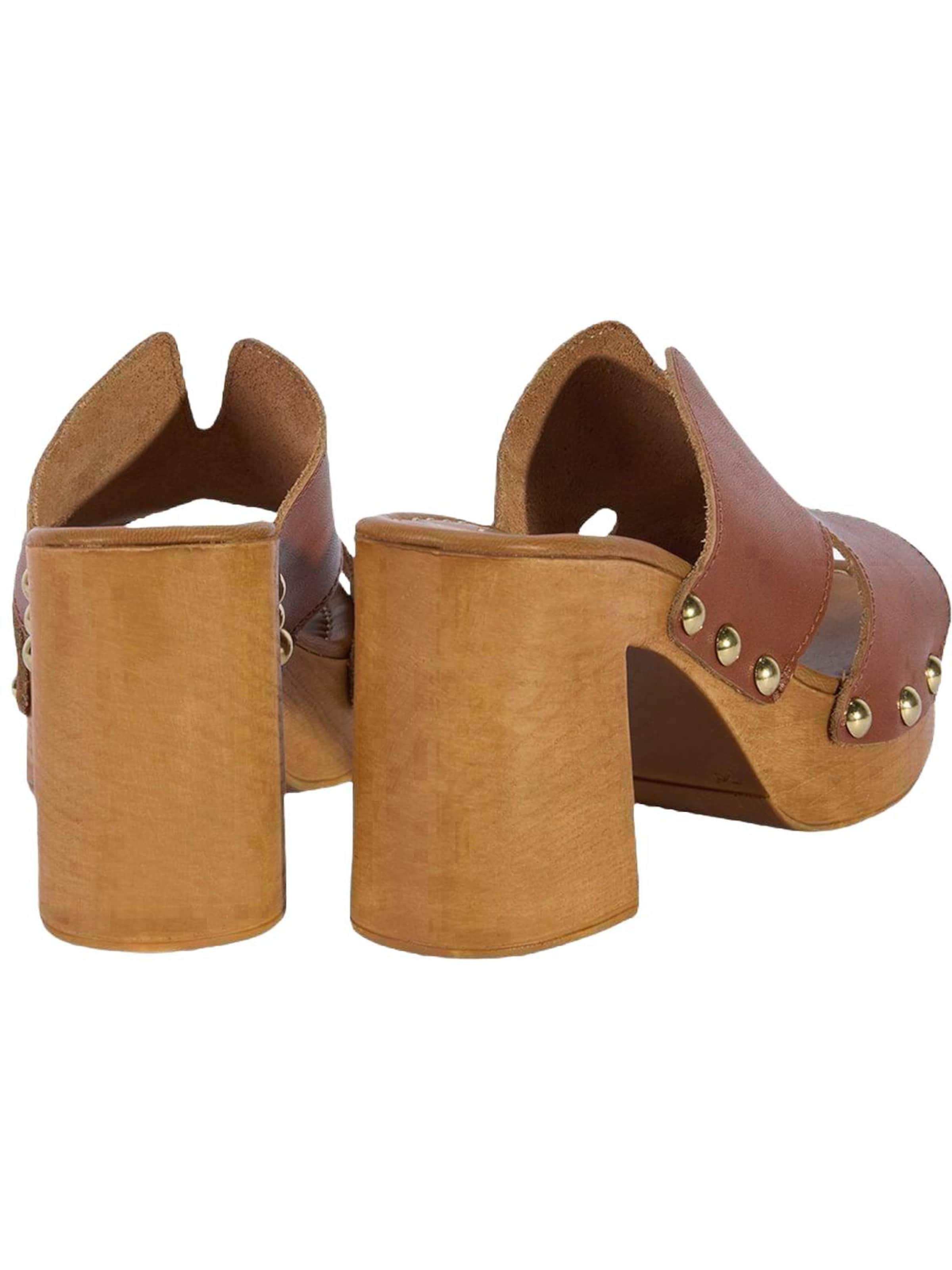 Desa - Zapatillas de casa 'DESA Damen-Plateausandalen aus Leder mit Nietendetail' en marrón