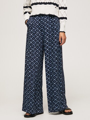 Pepe Jeans Wide leg Bandplooibroek in Blauw: voorkant