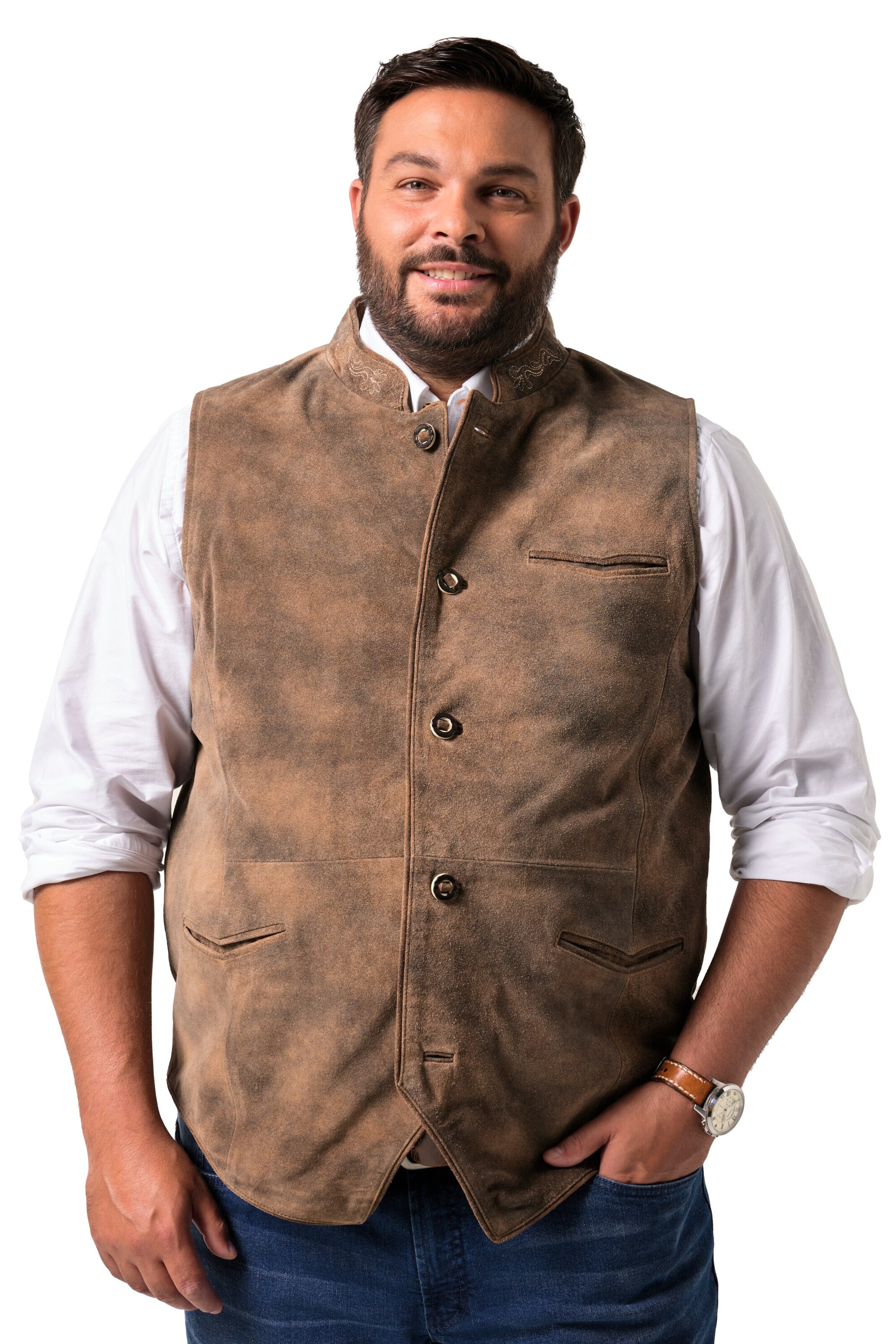 Men Plus Bodywarmer in Bruin: voorkant