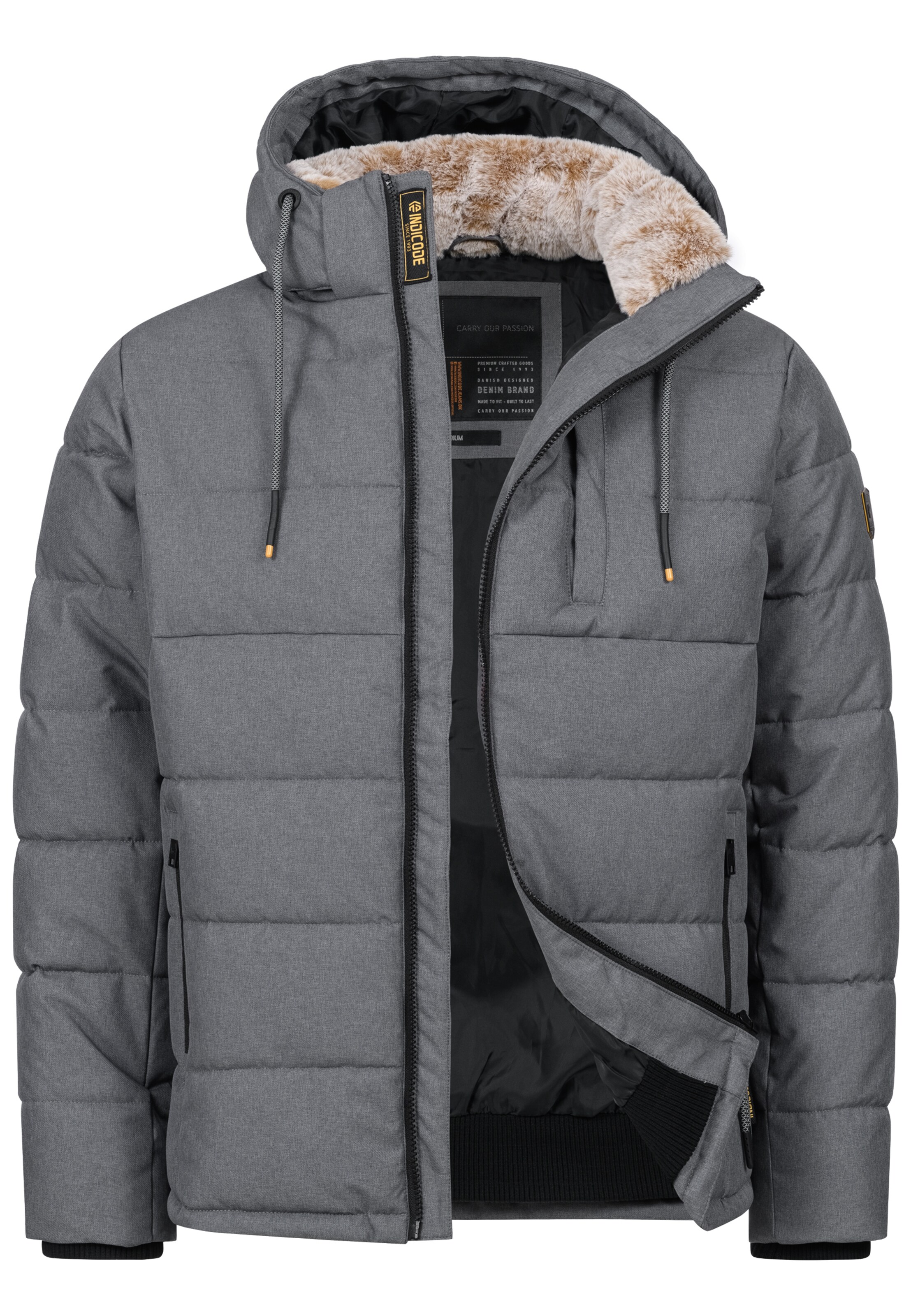 INDICODE JEANS Winterjas 'Hebero' in Grijs: voorkant