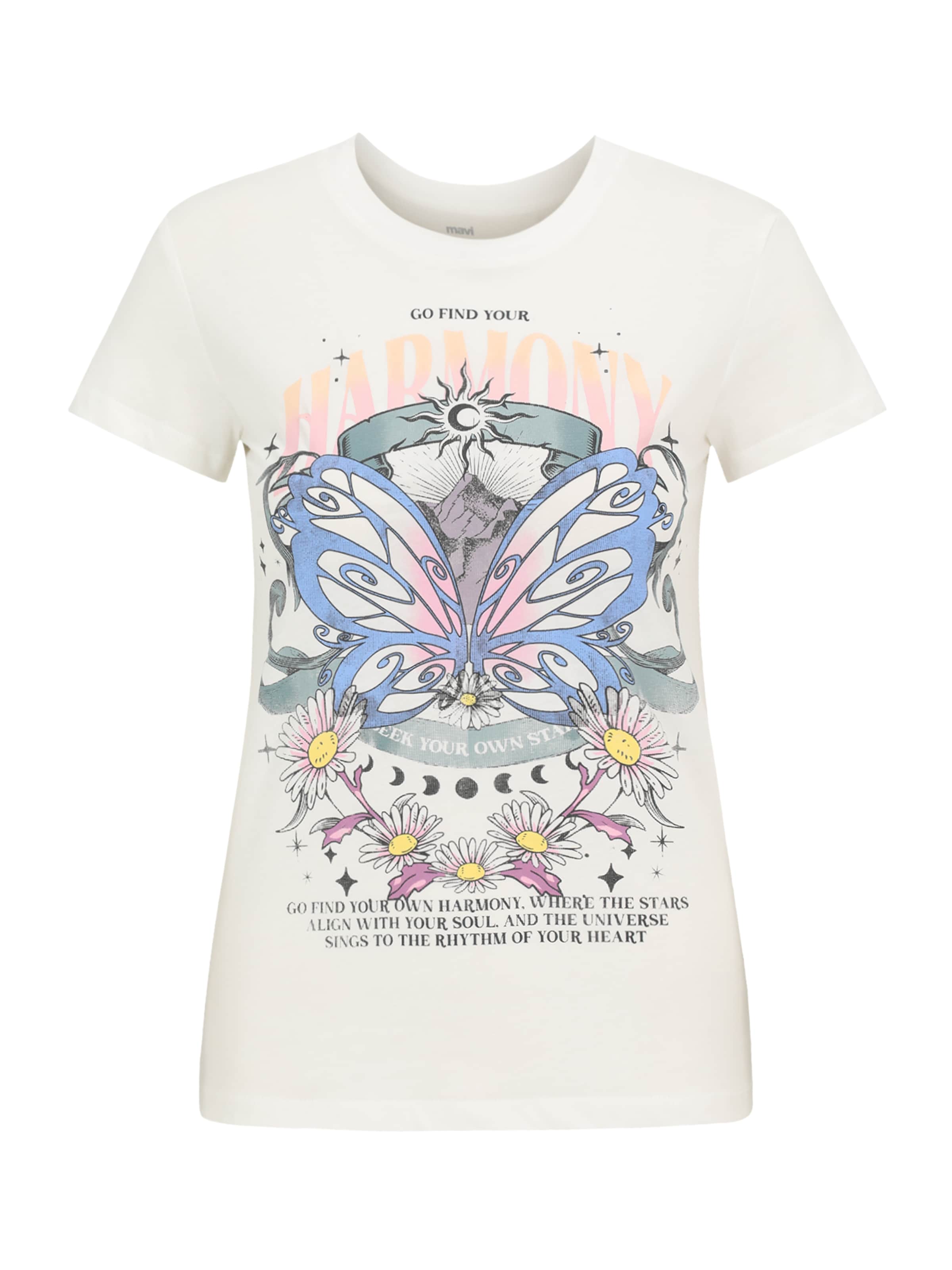 Mavi T-Shirt in taubenblau / gelb / orange / weiß, Produktansicht