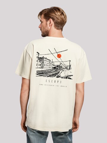 T-Shirt 'Escape Discover the World Town Train Station' F4NT4STIC en beige : devant