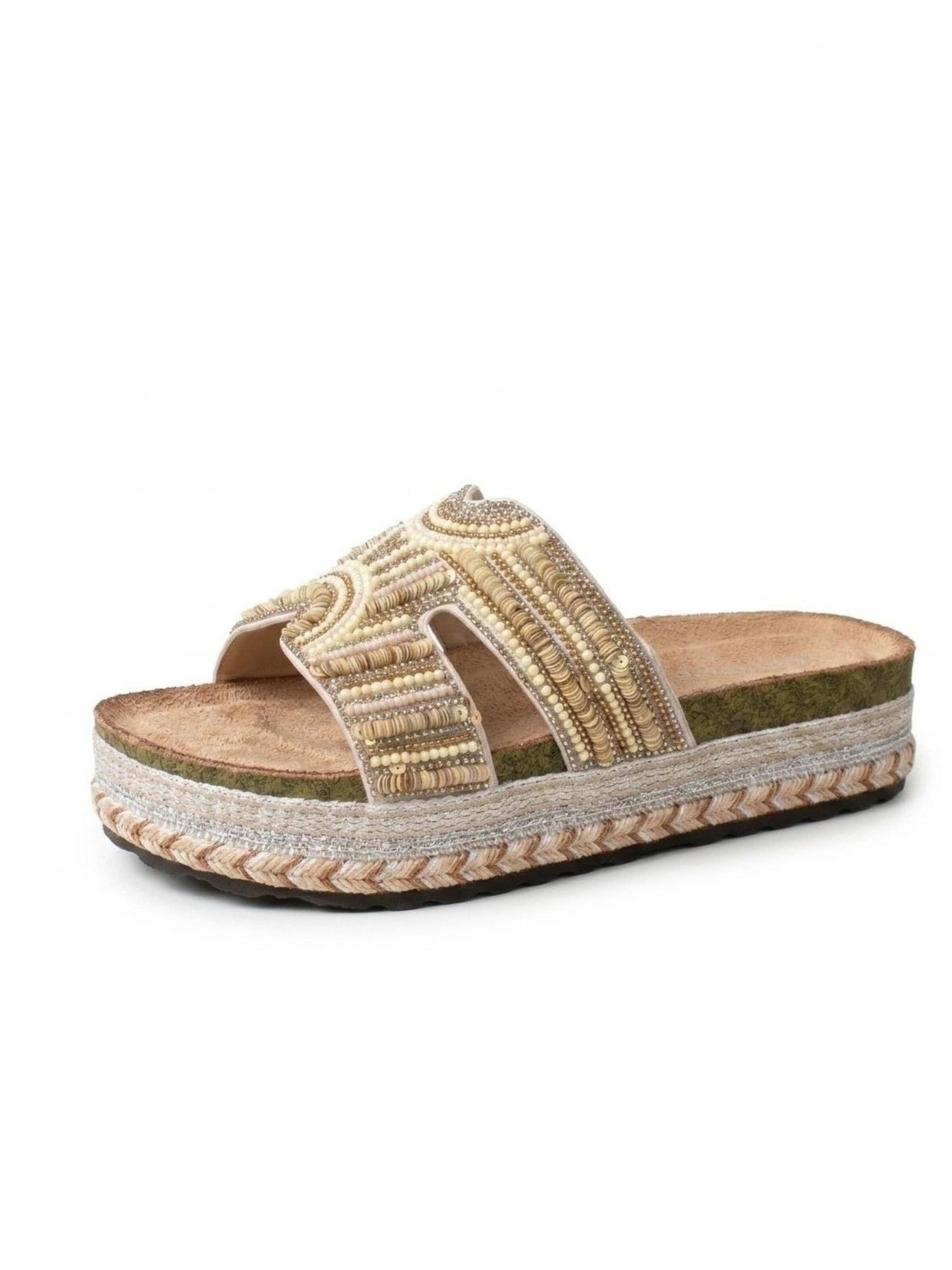 Pogolino Mules 'Damen Sandalen Plateau Glitzer Pantoletten 2033' in Beige: front