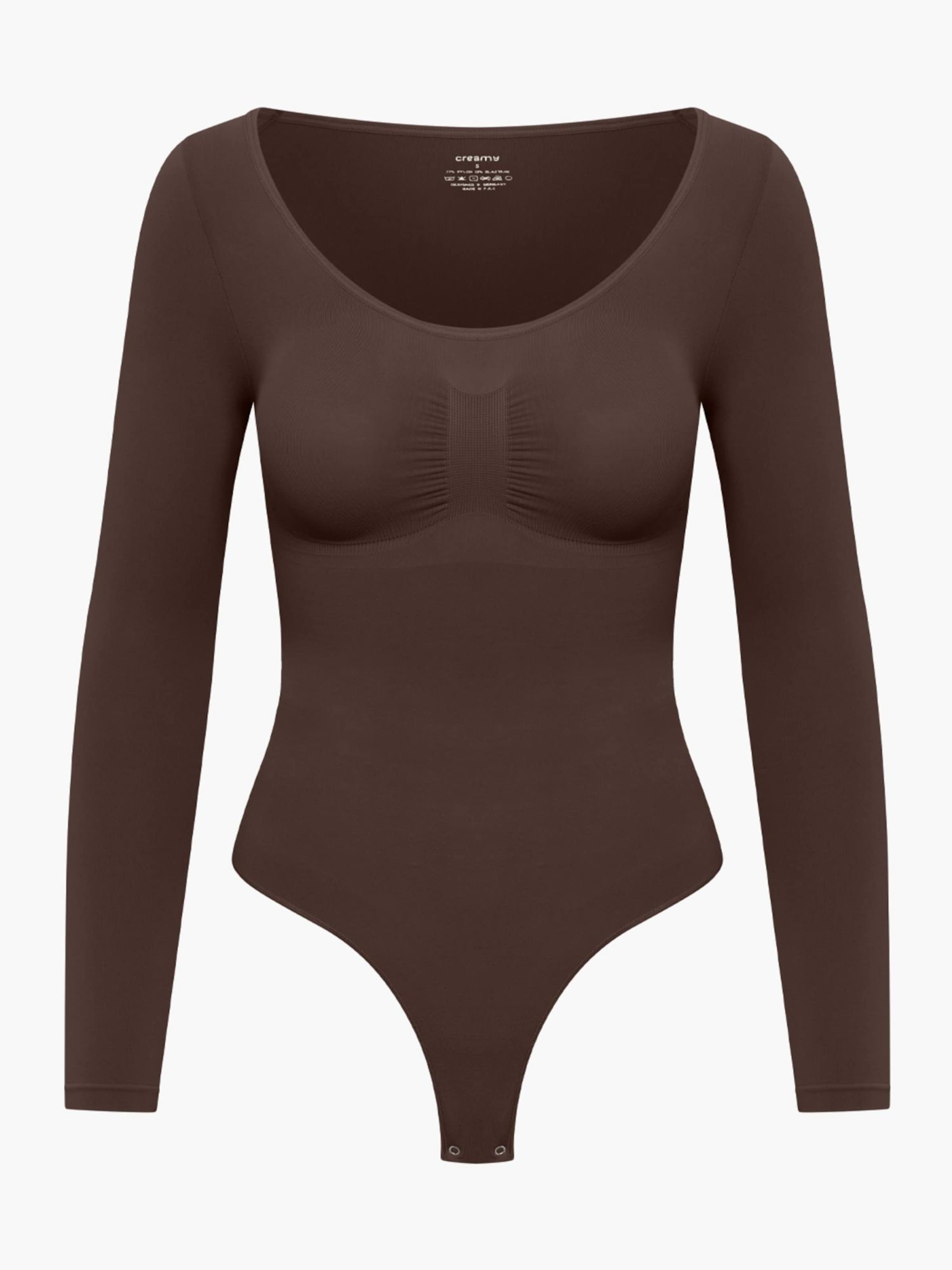 cfab (formerly creamy fabrics) - Body moldeador 'Bodysuit Sculpting Shapewear Longsleeve mit String' en marrón: frente