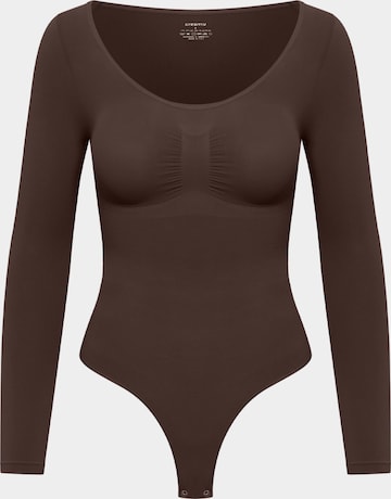 cfab (formerly creamy fabrics) - Body moldeador 'Bodysuit Sculpting Shapewear Longsleeve mit String' en marrón: frente