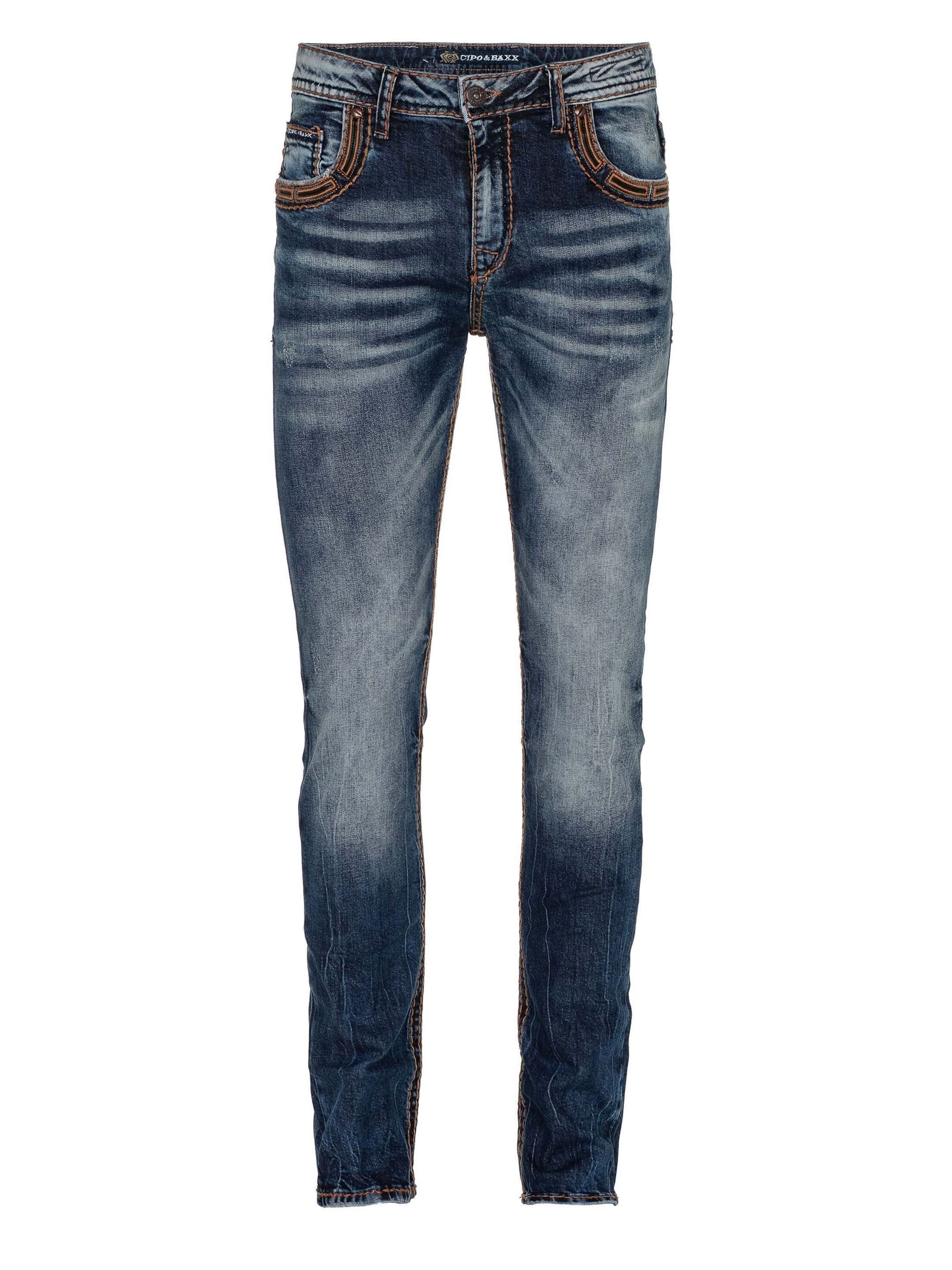 Coupe slim Jean CIPO & BAXX en bleu : devant