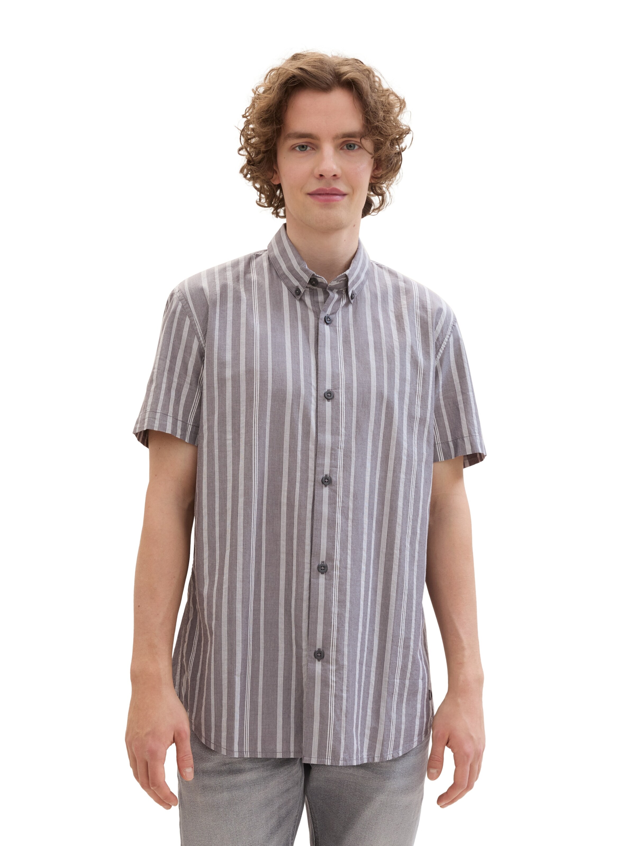 TOM TAILOR DENIM Regular fit Button Up Shirt in Grey: front