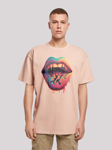 T-Shirt 'Drooling Lips' F4NT4STIC en rose : devant