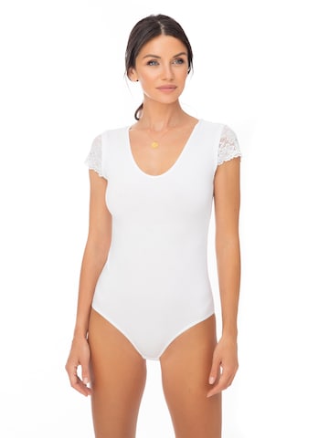 Evoni Bodysuit 'Kurzarmbody mit Spitzenärmeln' in White