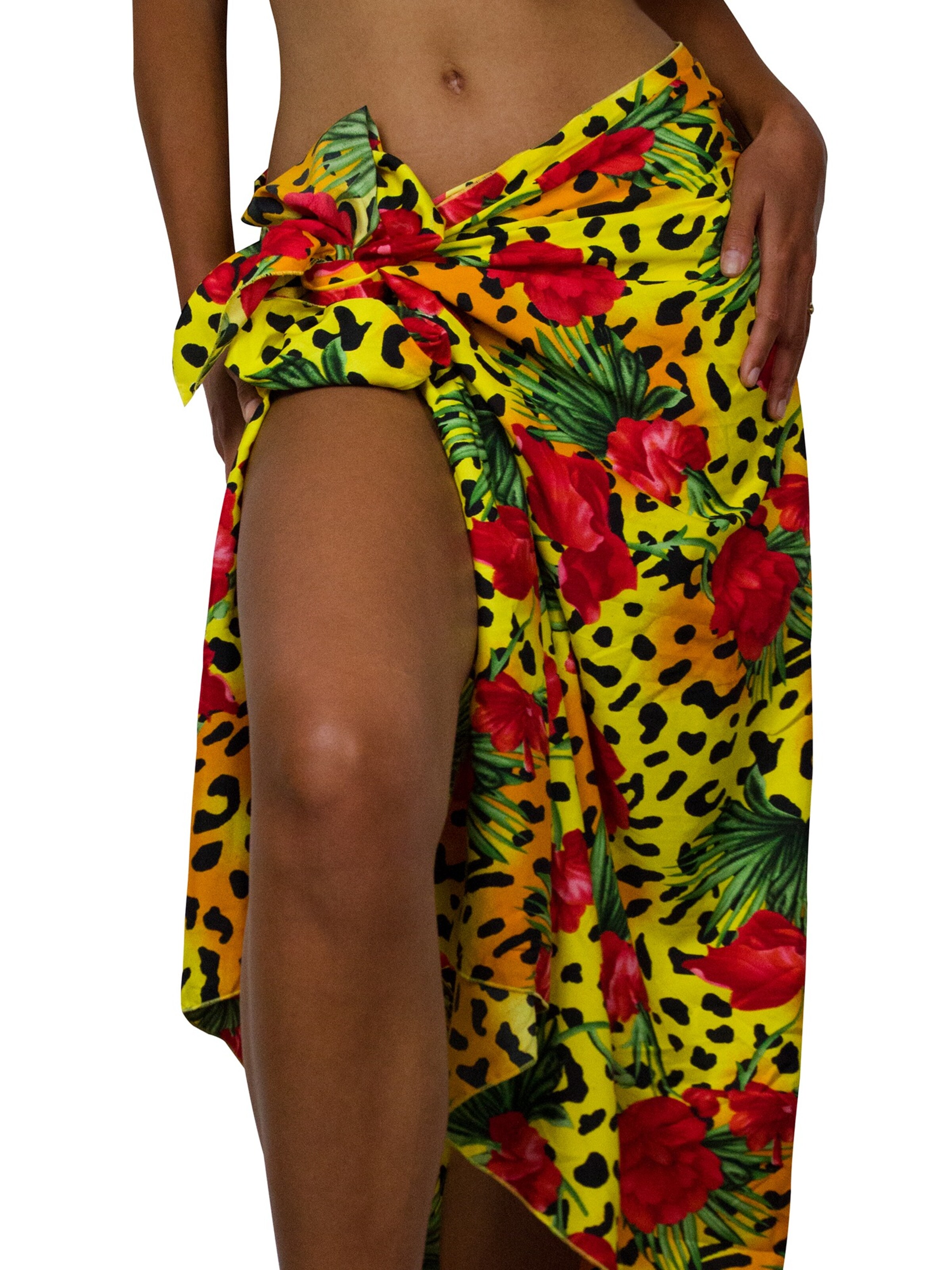 King Kameha Wrap 'Leopard Flowers' in Yellow