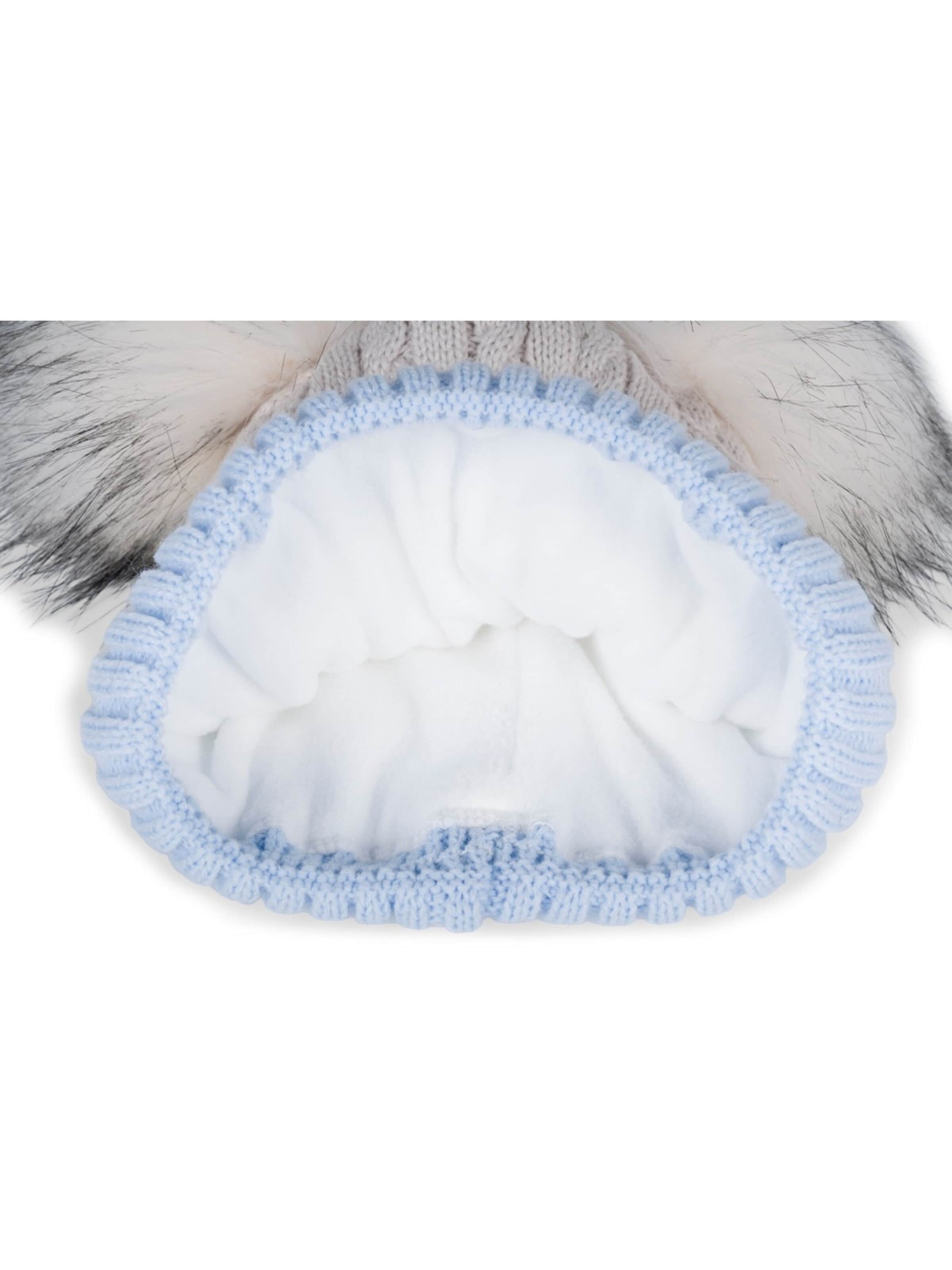 styleBREAKER Beanie 'Gestreifte Kinder Bommelmütze mit zwei Bommel' in Blue