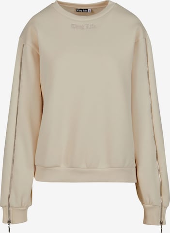 Thug Life Sweatshirt in Beige: front