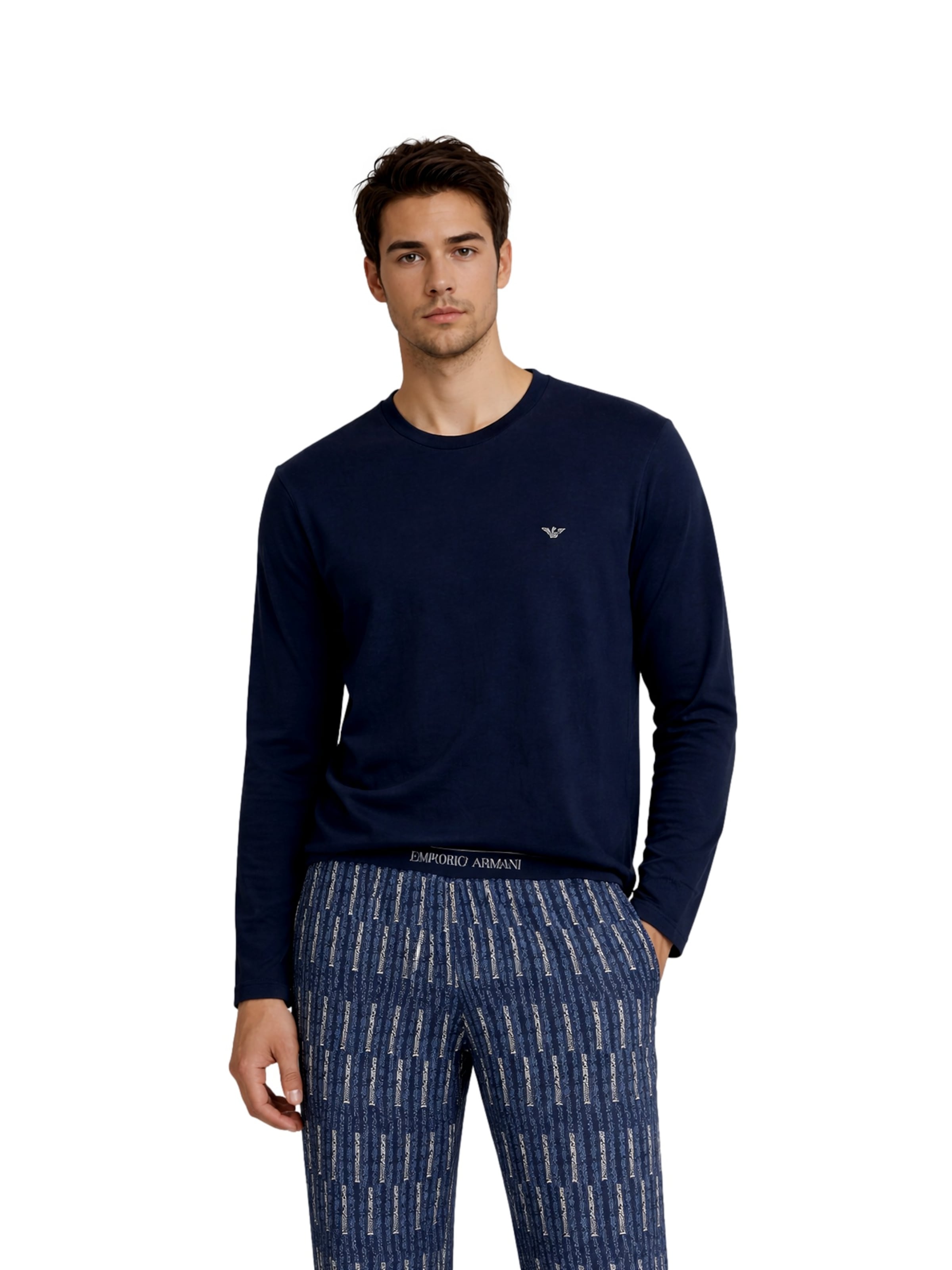 Emporio Armani - Pijama largo en azul: frente