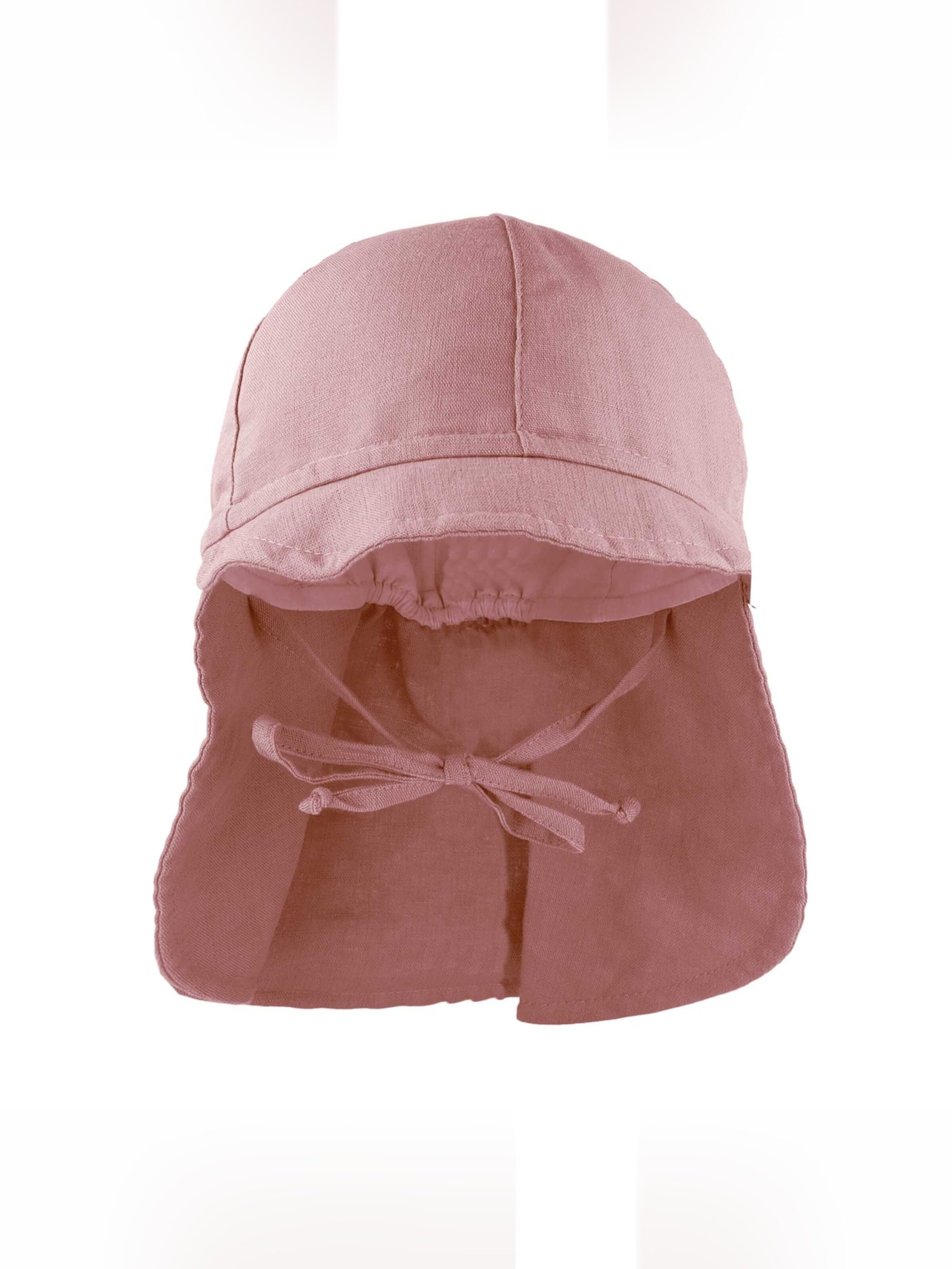 MAXIMO Beanie 'GOTS MINI-Nackenschutzmütze uni, Leinenoptik, Bindeband, Futter' in Pink