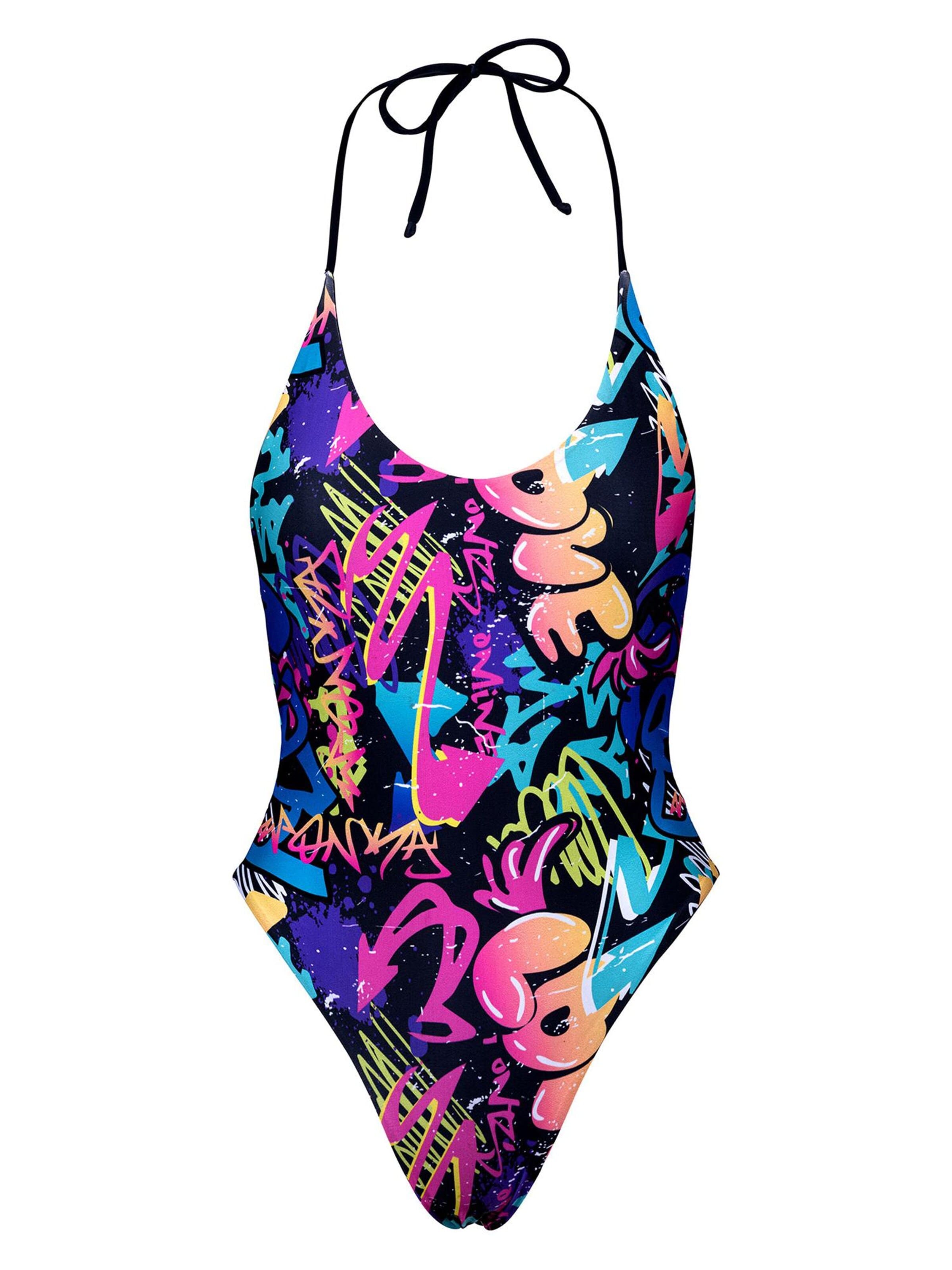 Kalaia Bustier Badeanzug 'Grafiti'‌‌‌‌‌‌‌‌‌‌ in Schwarz: Vorderseite